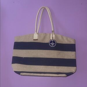 Nautical Striped Tote Bag - Beige and Navy Blue